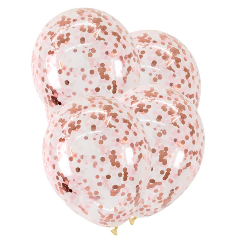Rosa och guld konfettiballonger, idealiska för att skapa en festlig atmosfär vid olika evenemang.