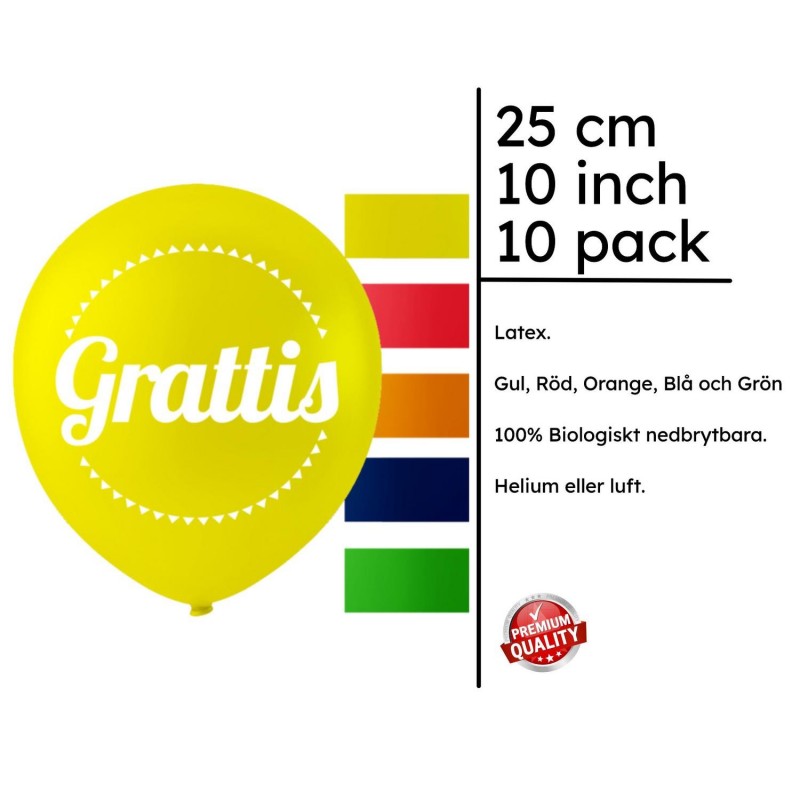 Ballonger i blandade färger med texten 'Grattis' - Köp Ballonger med texten 'Grattis'. - Sassier.se