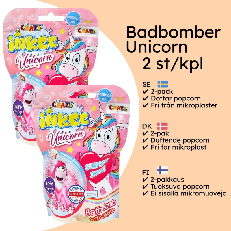 Badbomber – Skäm Bort Dig Själv med Avkopplande och Färgglada Badrutiner! - Badbomb Barn Överraskning Unicorn 2-pack - 2