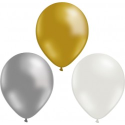 Ballonger mix 24-pack Guld, Silver och Vit | 30 cm (12 tum) - Ballonger Guld Silver Vit Effektfullt Fest Kalas Sassier.Party