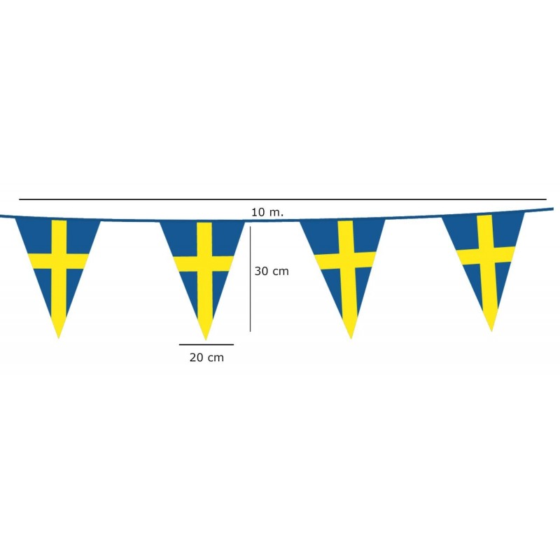 Flaggirlang Vimpelgirlang Vimpel Sverige 10 meter Gul och Blå - Flaggirlang Vimpelgirlang Svenska Flaggan Sassier.Party