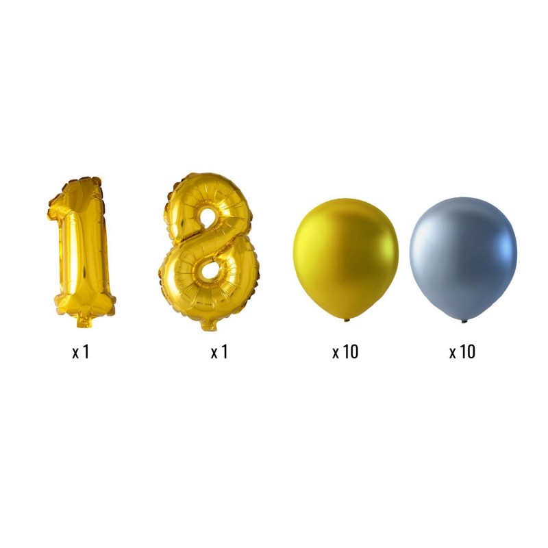 Födelsedagsmix 18 år guld/silver - Köp här! ballonger till 18 års kalaset | Sassier.se