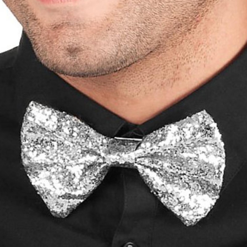 Mellofest – Fira med Musik, Glitter och Roliga Teman! - Silverglittrig Festfluga - Fluga Glitter