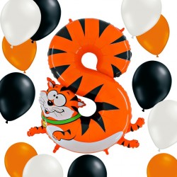 Animaloons Siffra 8 katten + 12 latexballonger - Födelsedagsmix  ballonger | Sassier.se