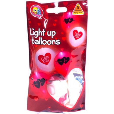Fem LED-ballonger i latex med texten "I Love You", perfekta för romantiska tillfällen och fester.