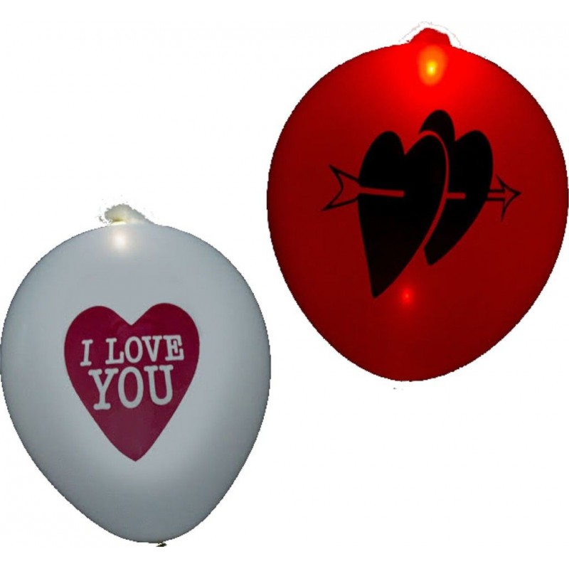 Set med fem latexballonger som lyser och har texten "I Love You", idealiska för att sprida kärlek och glädje.