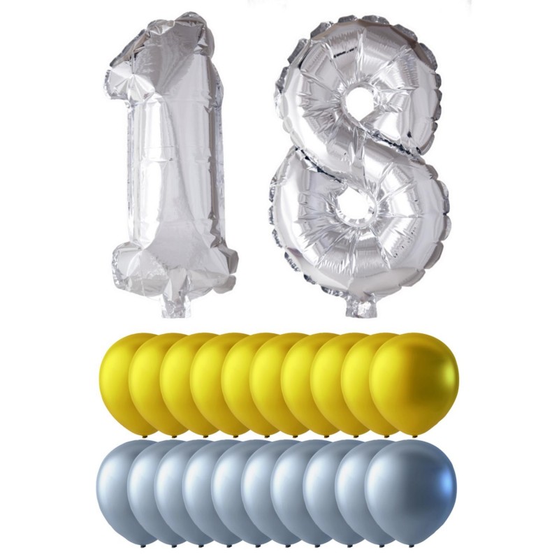 Ballonger födelsedagsmix siffror och runda ballonger - Köp 18 års mix av ballonger här | Sassier.se
