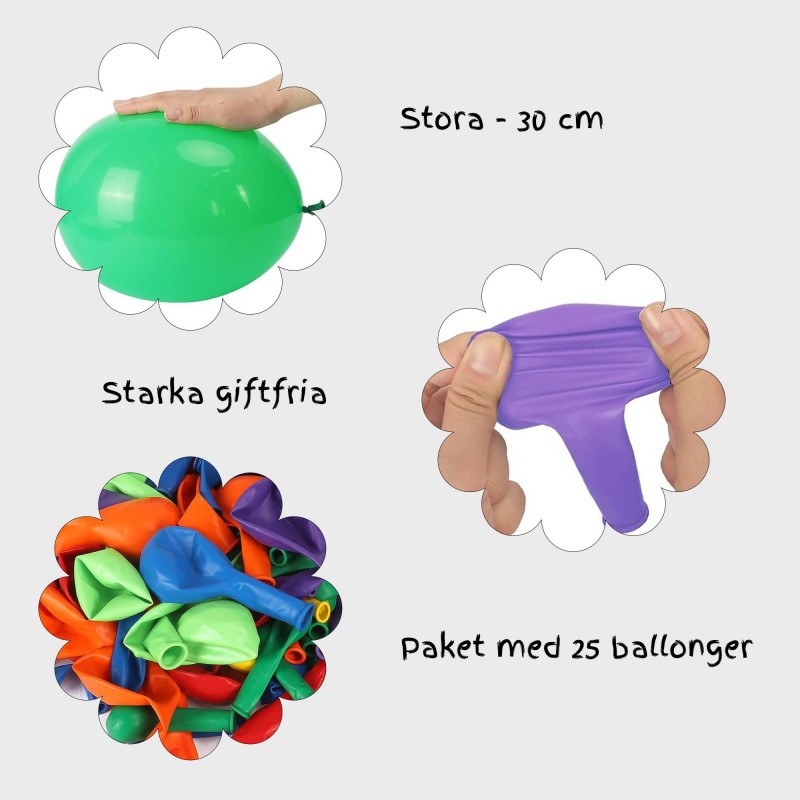 Ballonger blandade färger 25-pack - 30 cm (12 tum) - Ballonger Blandade Färger Födelsedag Fest  Sassier.Party