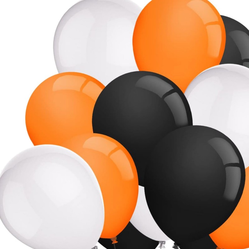 Ballonger Orange, vit och svart - 30cm 24-pack - Köp ballonger till Halloween | Sassier.se