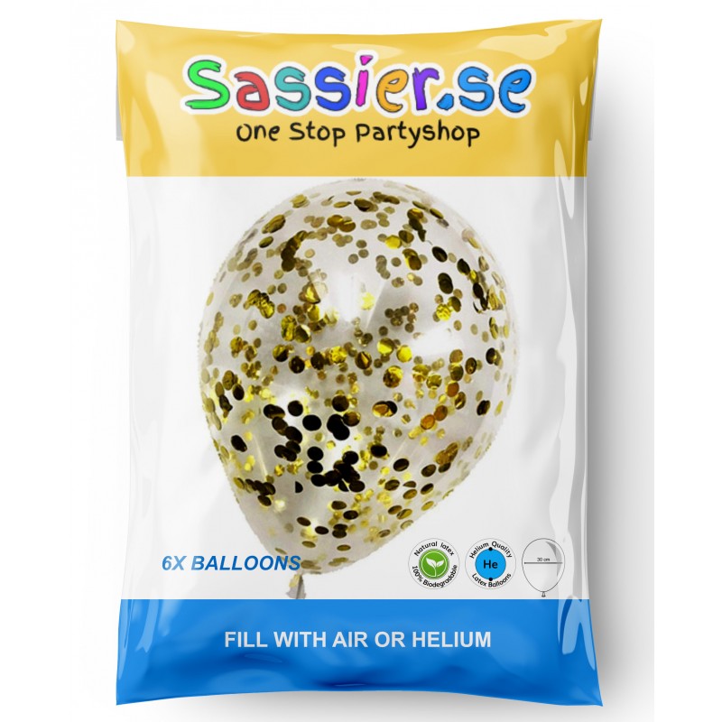 Konfettiballonger – Fyll Ditt Event med Färg och Glädje! - Ballonger med Guldfärgad Konfetti - Förpackning front