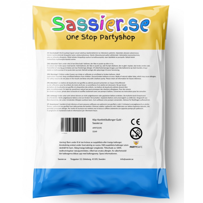 Konfettiballonger – Fyll Ditt Event med Färg och Glädje! - Ballonger med Guldfärgad Konfetti - Förpackning baksida
