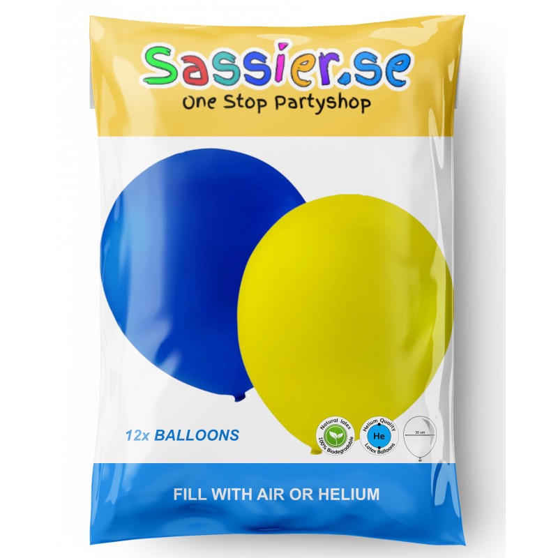 Ballonger - 12-pack Gul, Blå Studentdekor, förpackning front