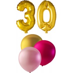 Födelsedagsballonger 30 år guld - ljusrosa - Rosa metallic Födelsedagsballonger 30 år guld - ljusrosa - Rosa metallic - 1