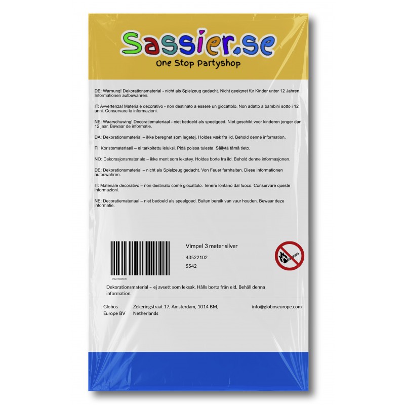 Vimpelgirlang 3 meter Silver - förpackning baksida