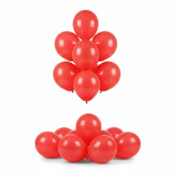 En samling röda ballonger mot en ljus vit bakgrund.