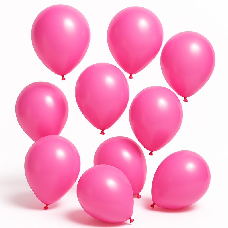 Rosa ballonger som svävar mot en vit bakgrund, skapar en lekfull och festlig atmosfär.