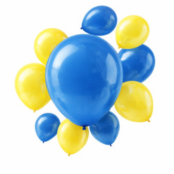 Bild på blå och gula ballonger