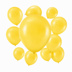 En samling gula ballonger på en vit bakgrund, perfekt för att sprida glädje och feststämning.