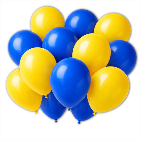 Ballongbukett i blått och gult.