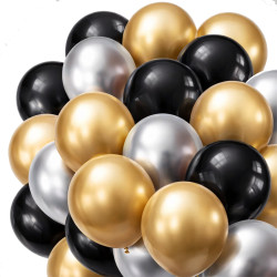 24 latexballonger i guld, silver och svart (8 av varje i mix eller 24 i enfärg), 30 cm stora