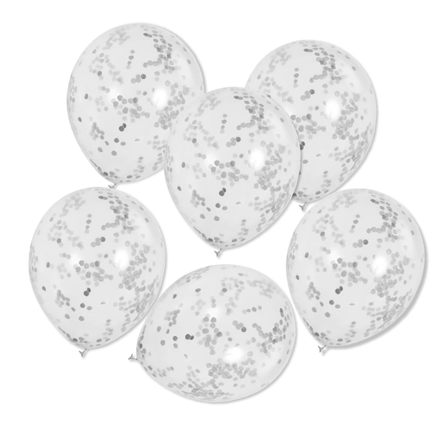 Konfettiballonger Silver – 6-pack för fest och dekoration 1