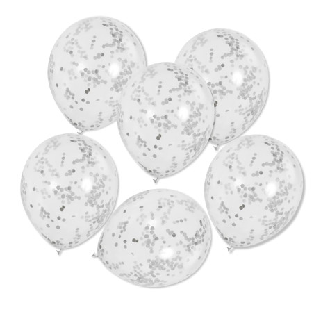 Konfettiballonger Silver – 6-pack för fest och dekoration 1