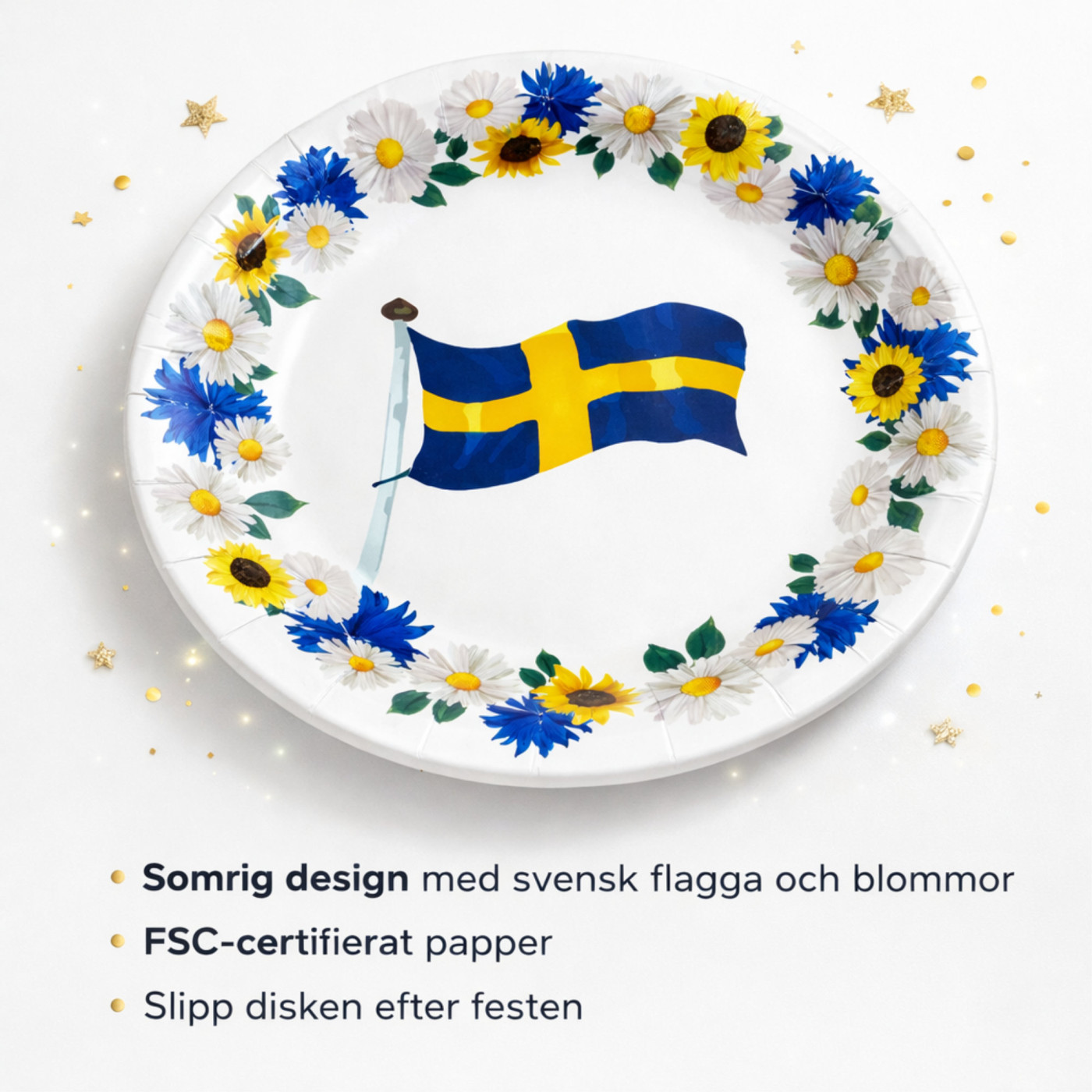 Engångstallrikar med svensk flagga – FSC-certifierade, 8-pack för fest och dekoration 4