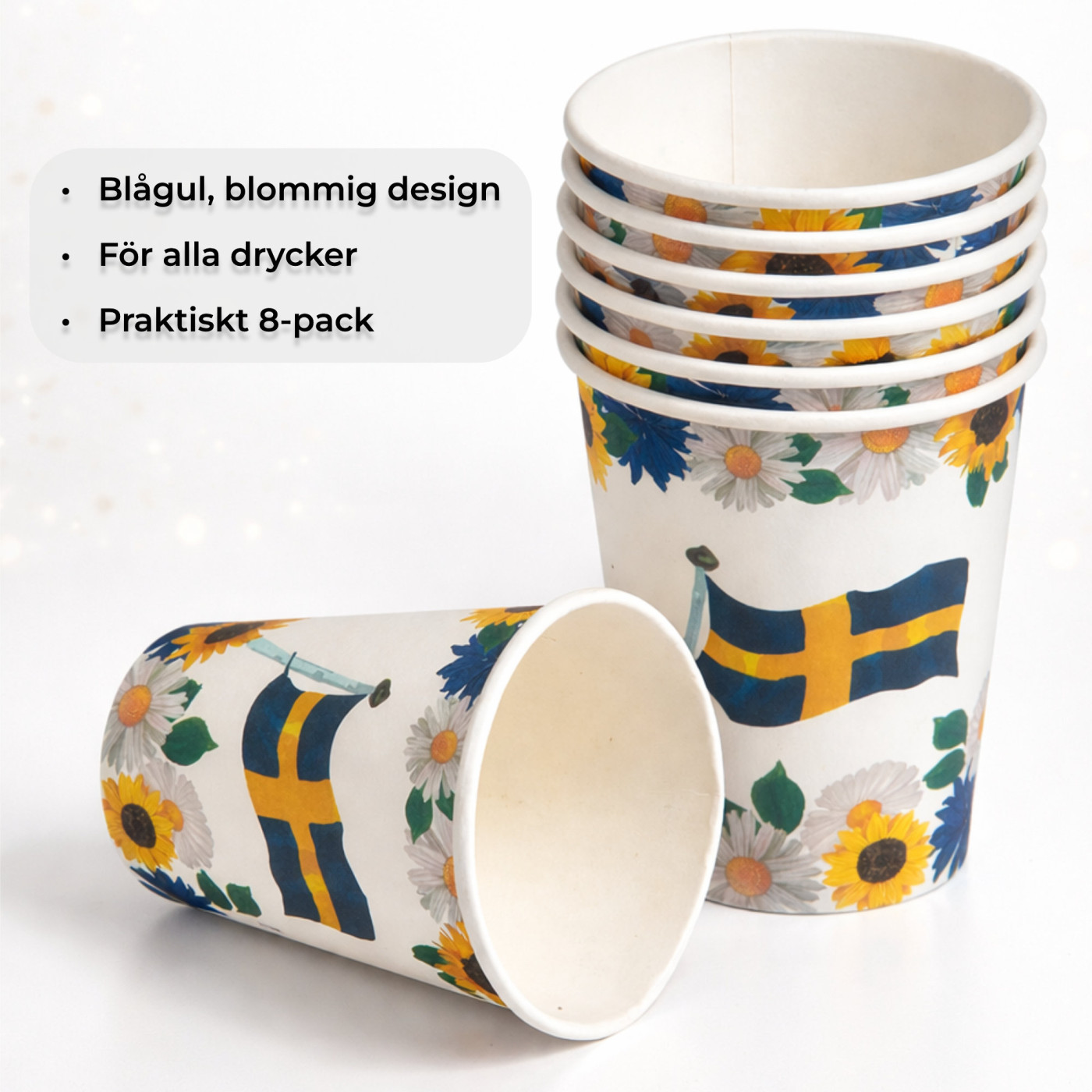 Blommönstrade pappersmuggar – 8-pack för fest och dekoration 3