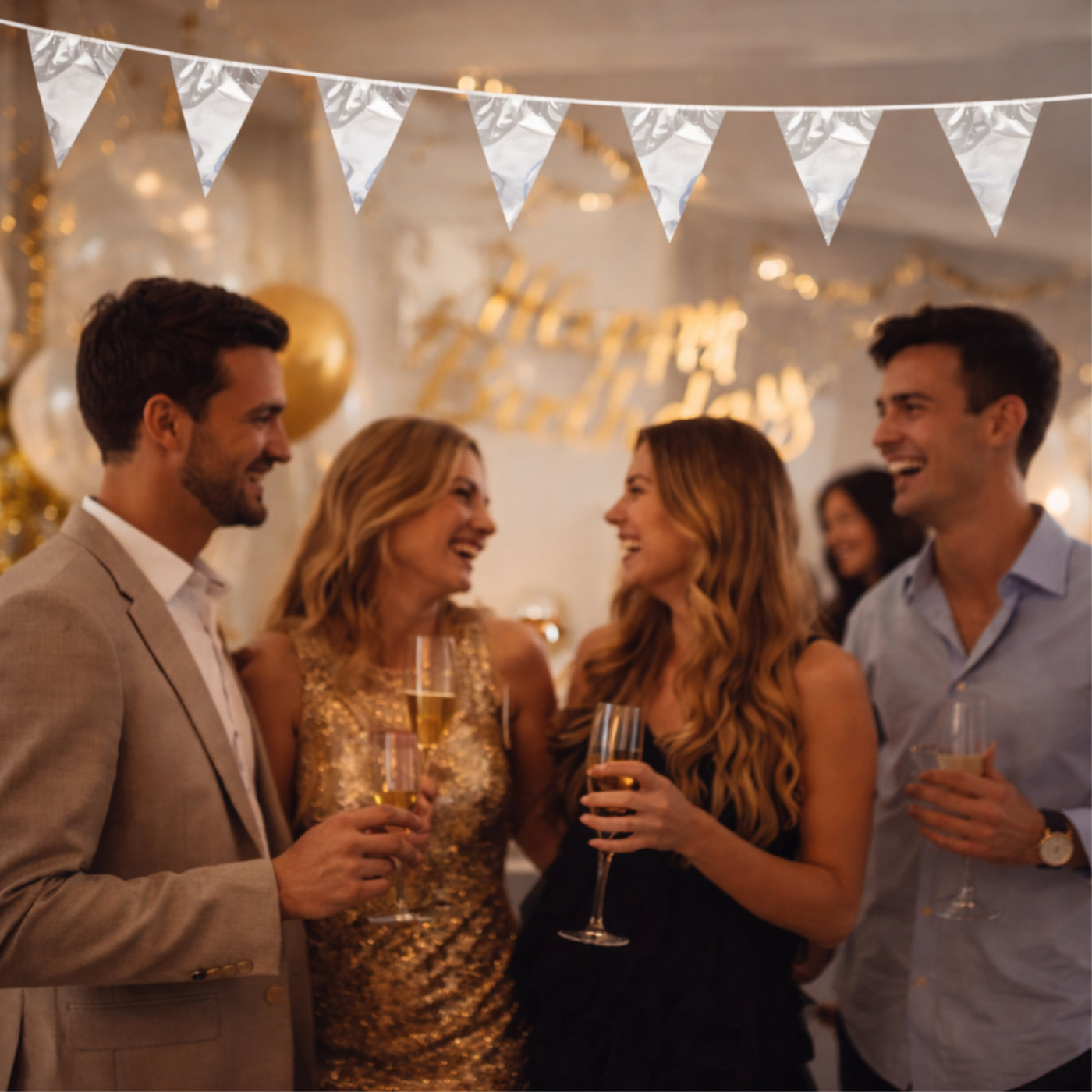 Silverfärgad Vimpelgirlang för fest och dekoration 2