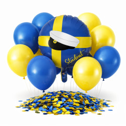 Studentballonger Blå Gul Paket för fest och dekoration 1