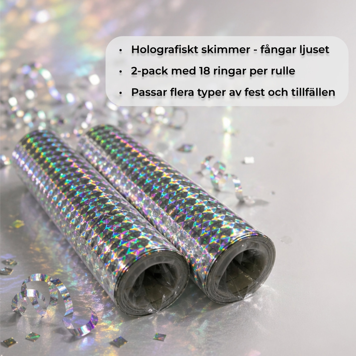 Holografiska serpentiner – silver, 2-pack för fest och dekoration 4